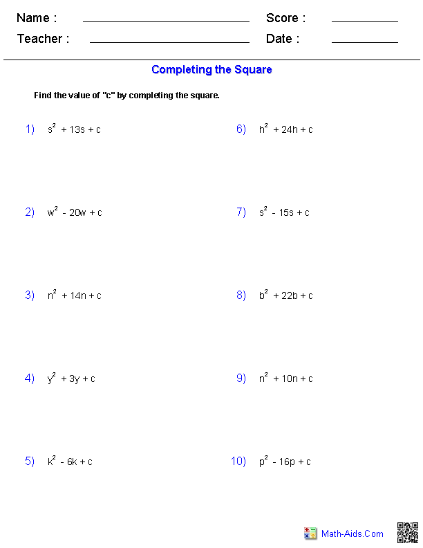 Algebra 1 Worksheets