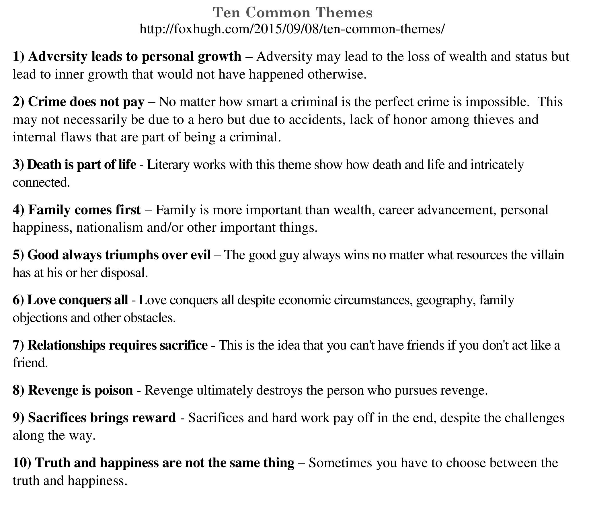 Common Themes Chart