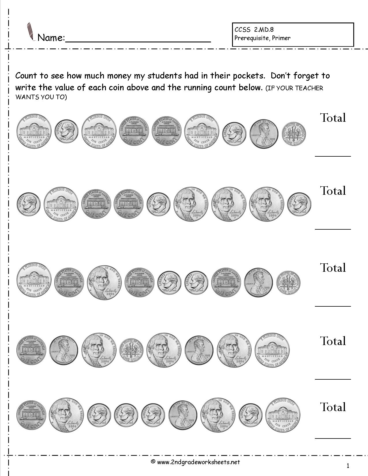 Counting Coins Worksheets