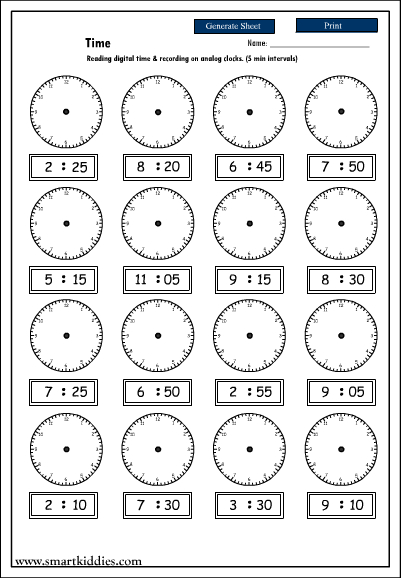 Digital and Analog Clock Worksheets