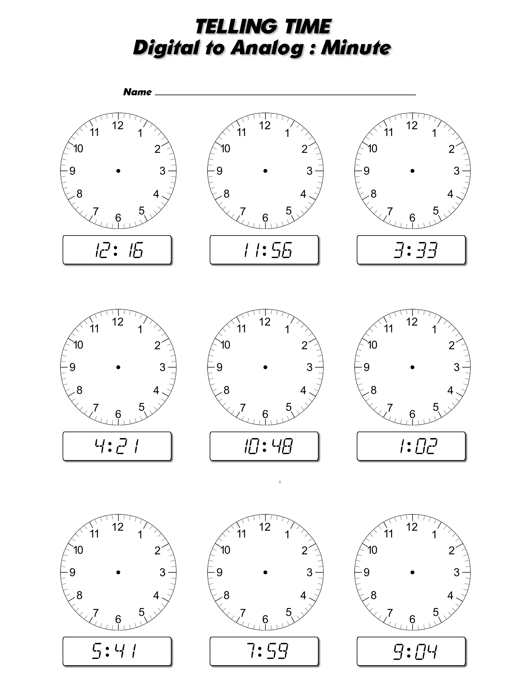 Digital and Analog Clock Worksheets
