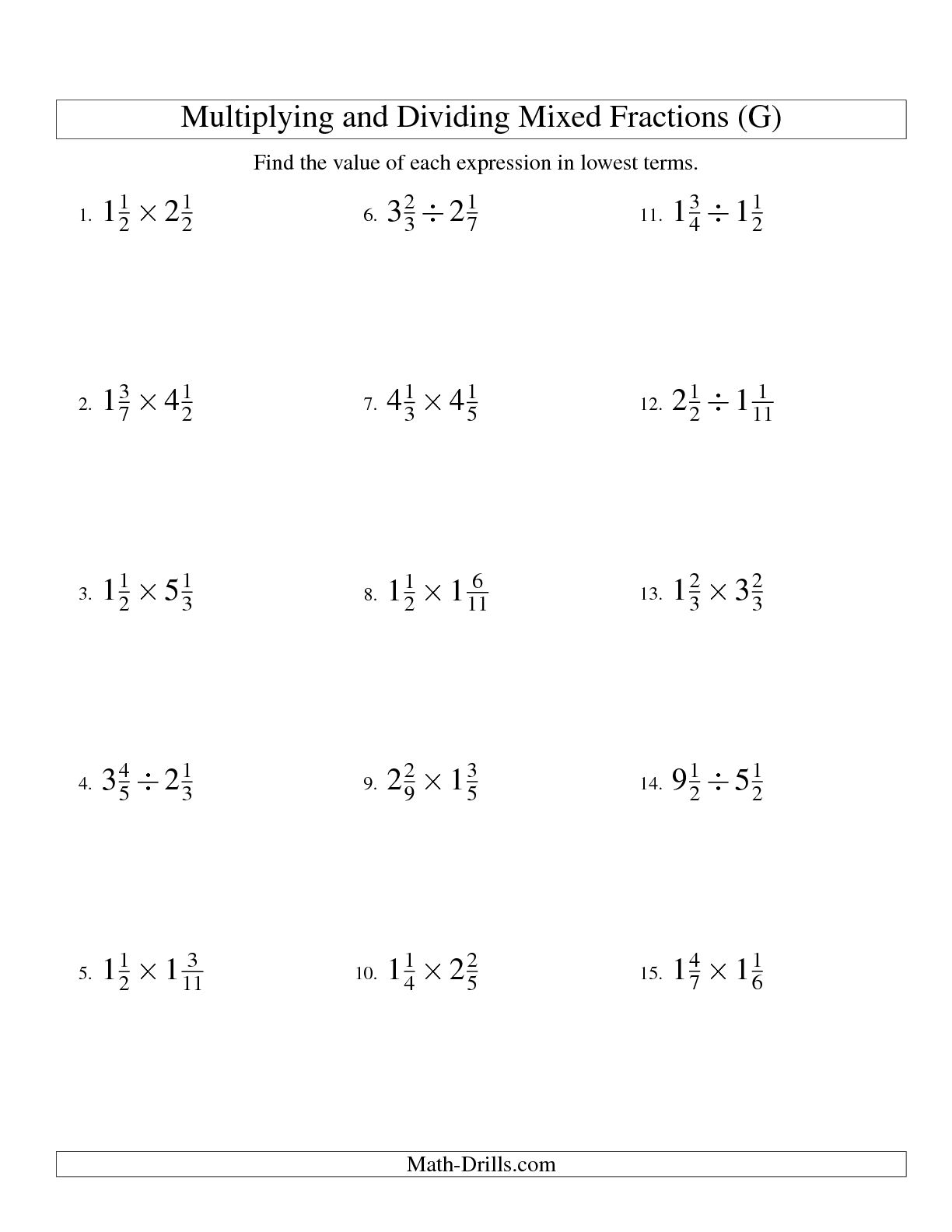 Dividing Fractions Worksheets Image
