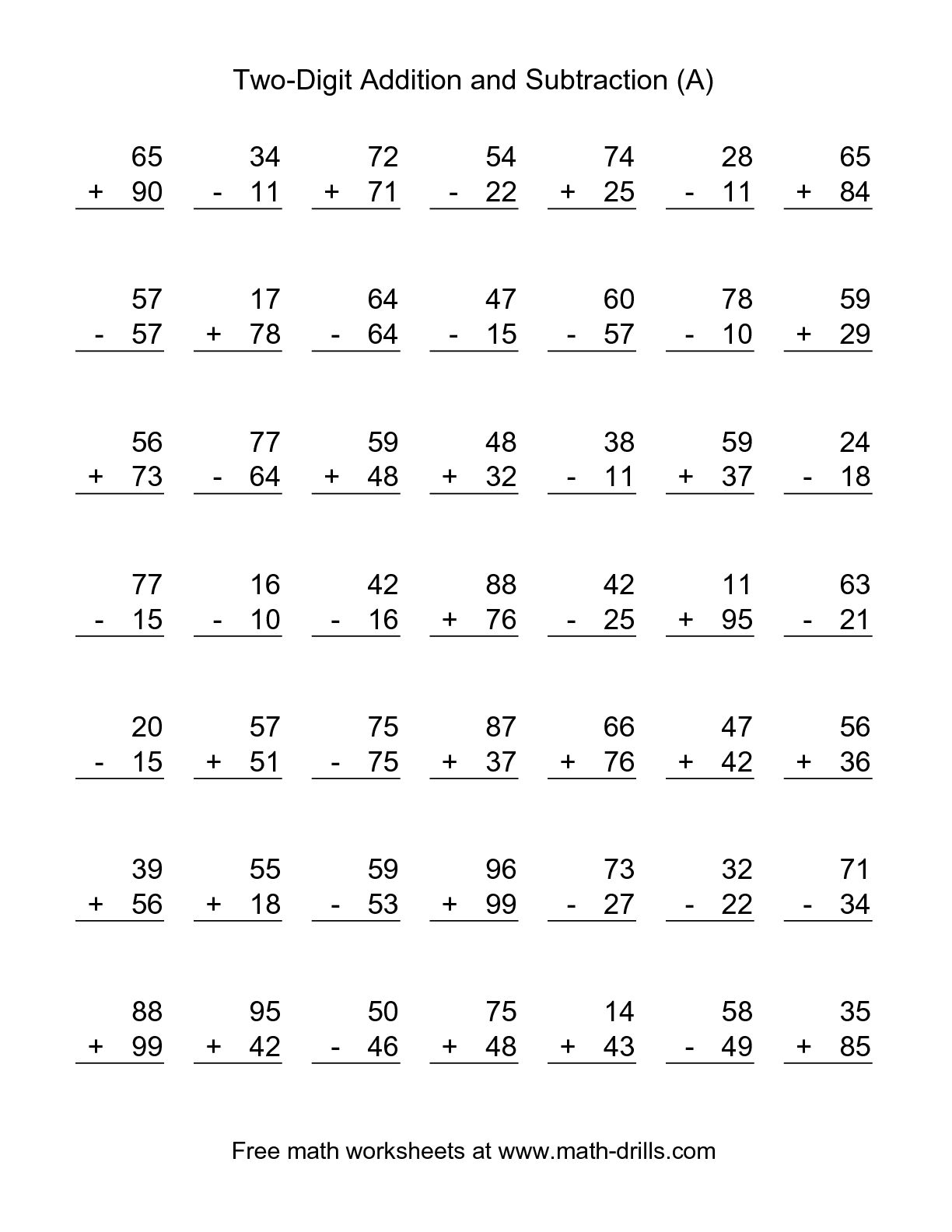 Double Addition and Subtraction Worksheets Image