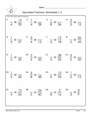 Equivalent and Fraction Common Denominator Worksheets Image
