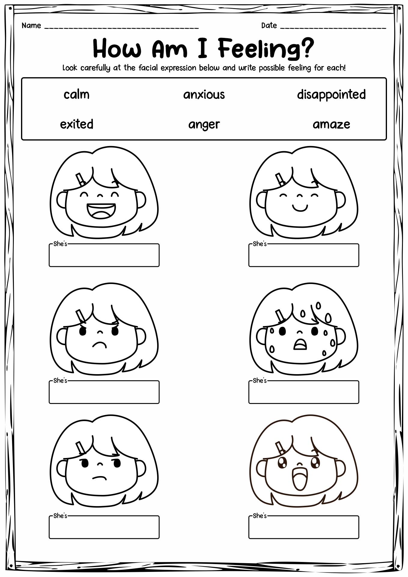 Facial Expression Worksheet for Kids Image