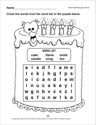 First Grade Word Search Printable Image