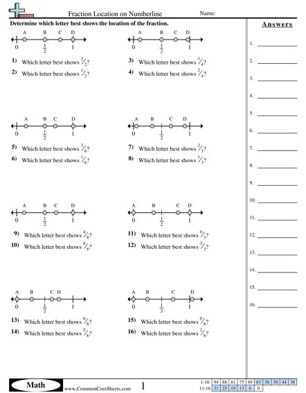 Fraction Location On Number Line Worksheet Image