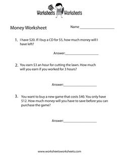 Free Printable Money Word Problems Worksheets Image