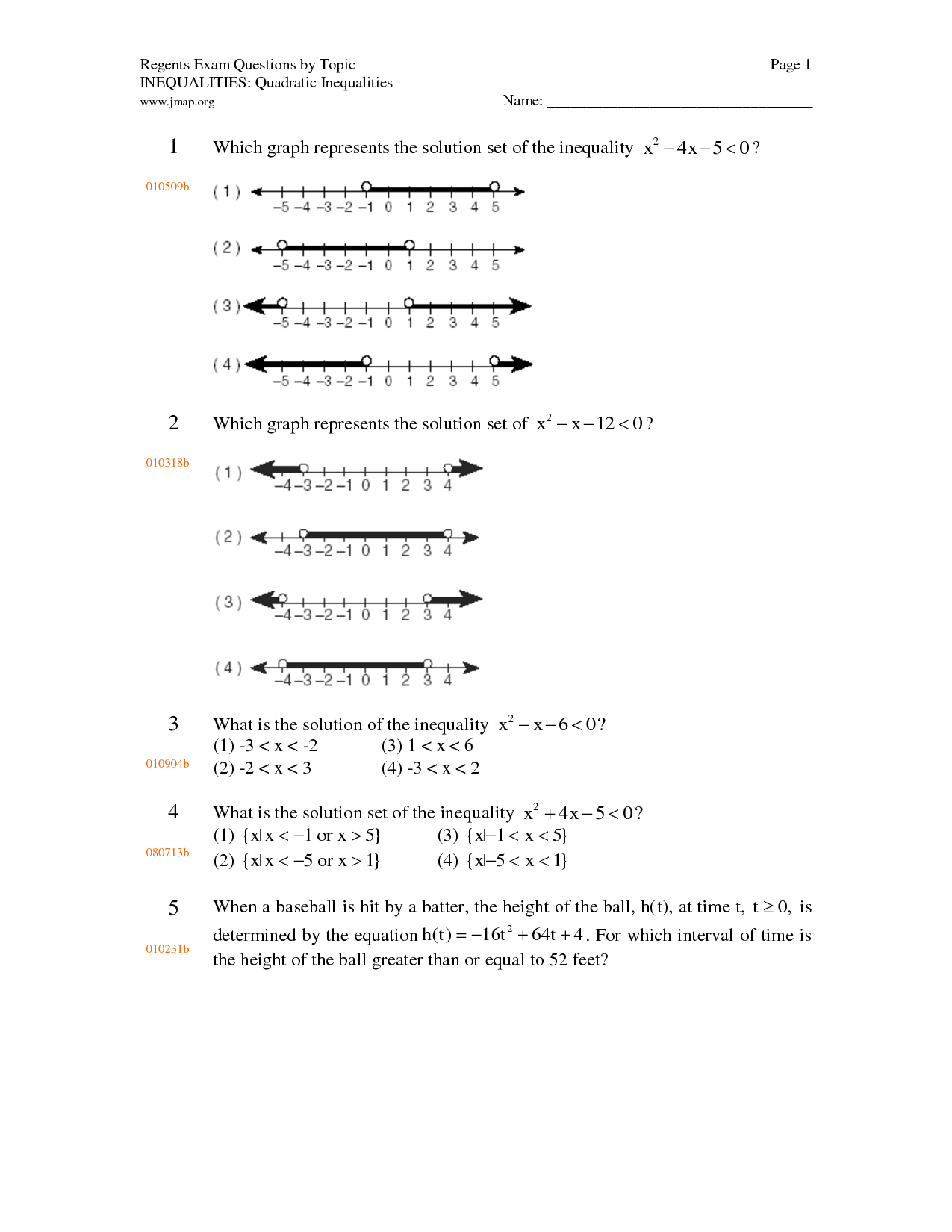 Graphing Quadratic Inequalities Worksheets Image
