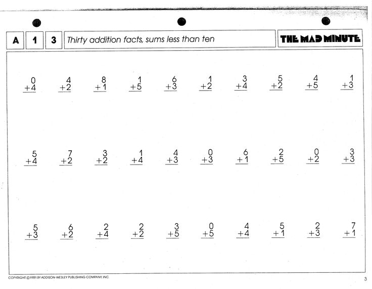 Mad Minute Math Addition Worksheets