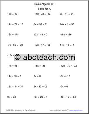 Math Basic Algebra Worksheets Image