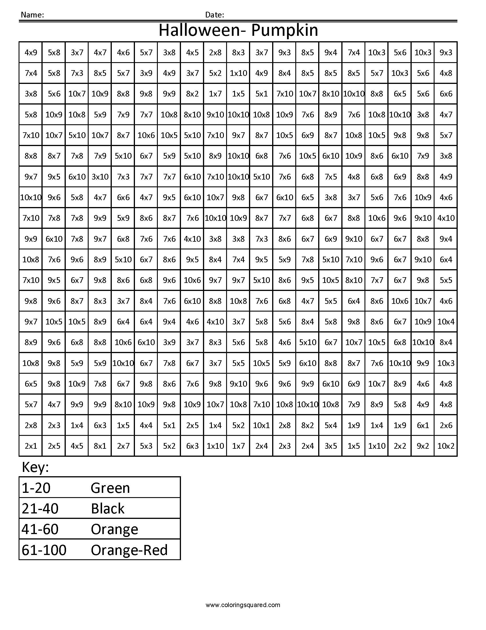 Multiplication Coloring Sheets Image