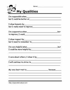 My Qualities Social Skills Worksheets Image