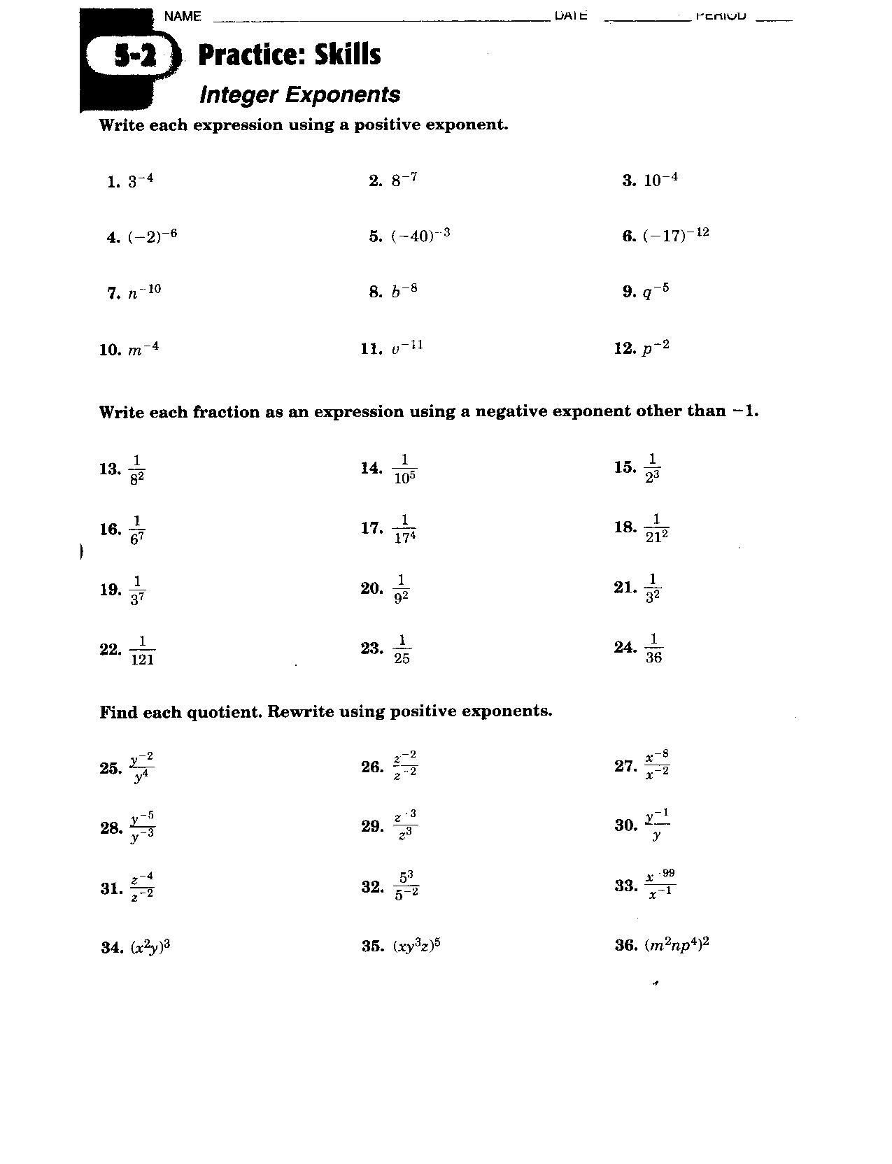 Evaluating Exponential Functions Worksheet Answers