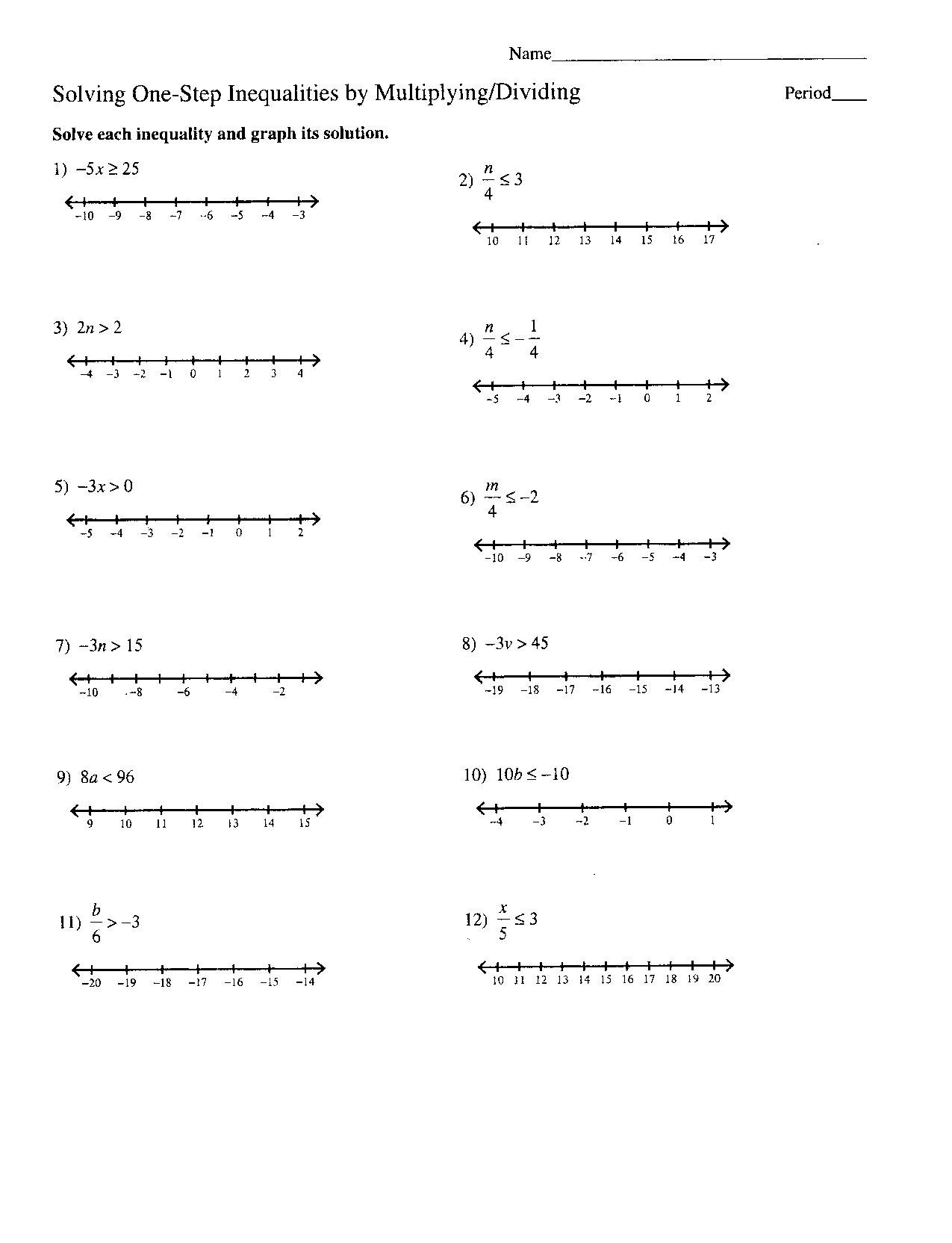 Algebraic Equations And Inequalities Intended For Multi Step Inequalities Worksheet