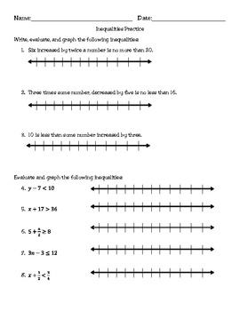 Solving One Step Inequalities Worksheet Image