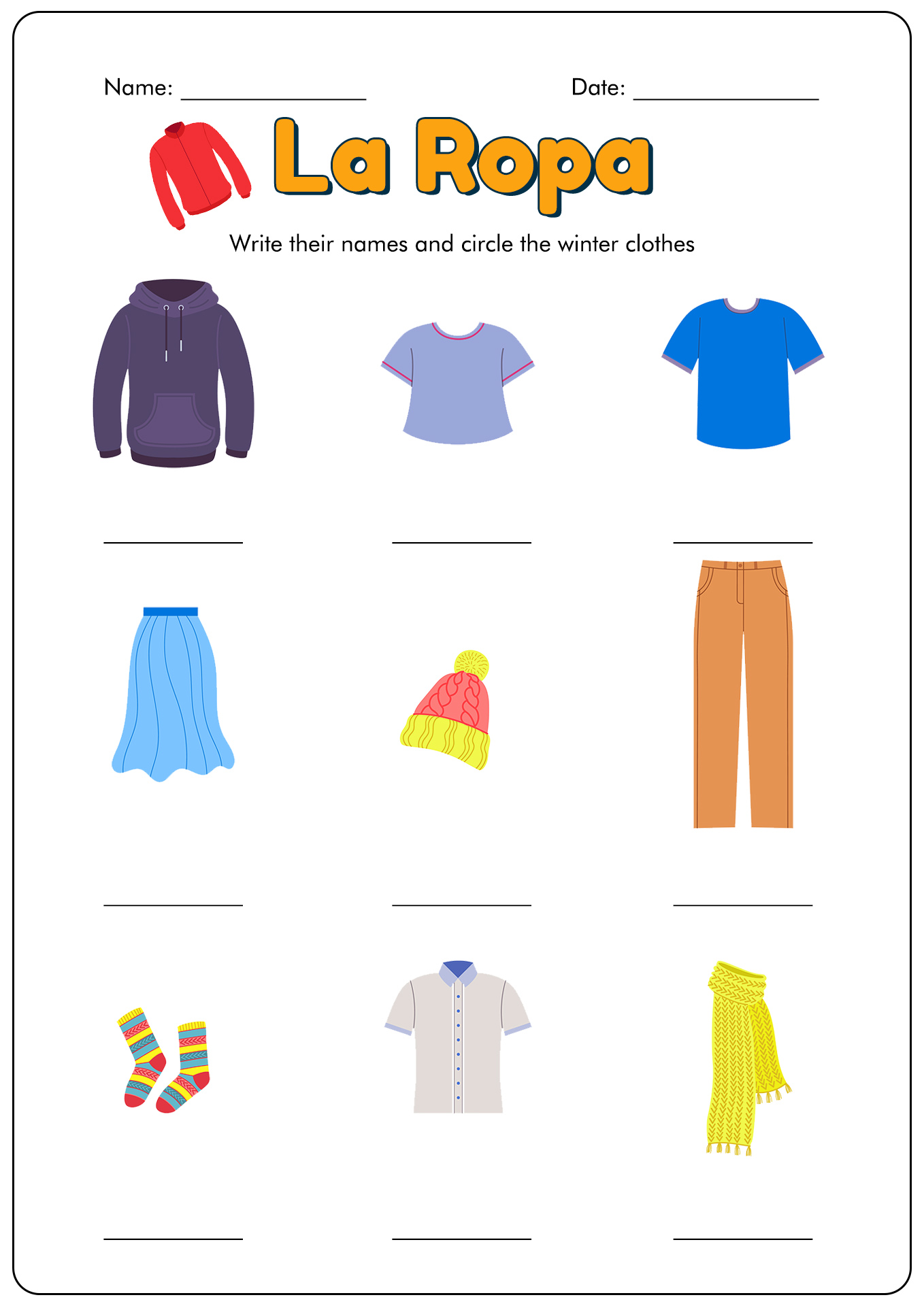 Spanish Clothes Worksheet Activities