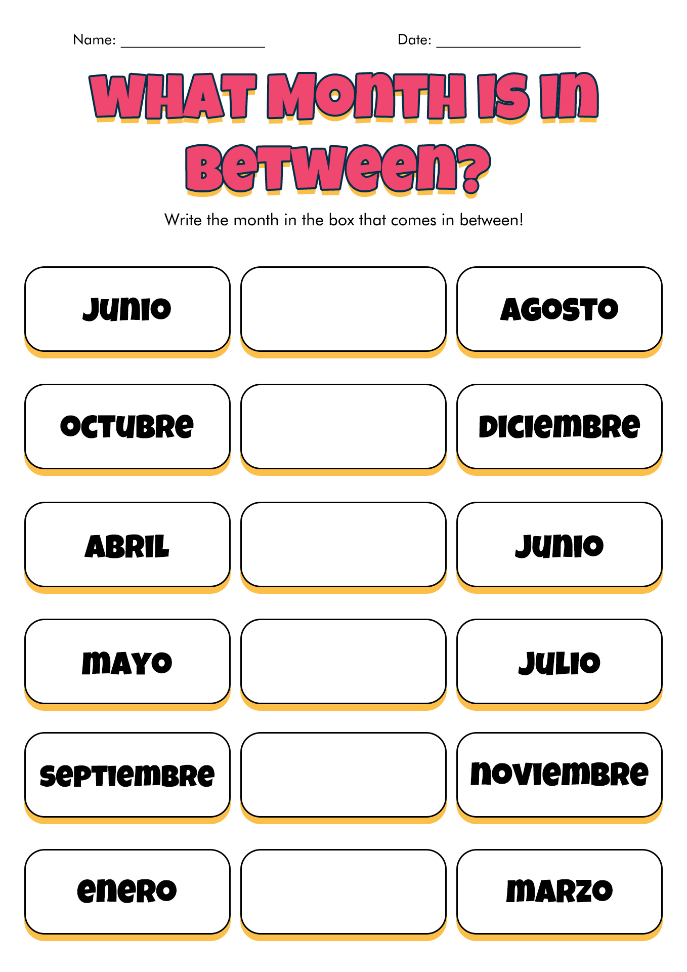 Spanish Months and Days Worksheets