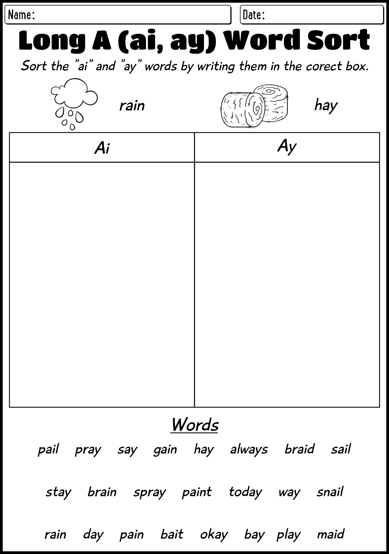 Free Printable Ai Ay Worksheets