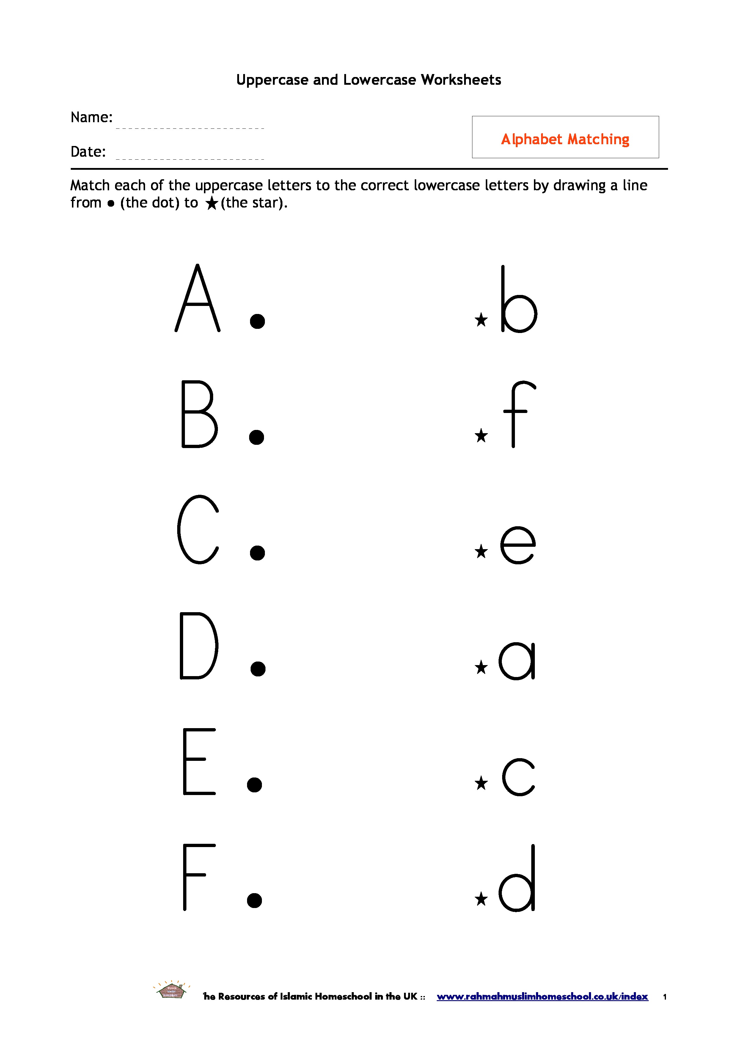 Alphabet Uppercase and Lowercase Matching Worksheet Image