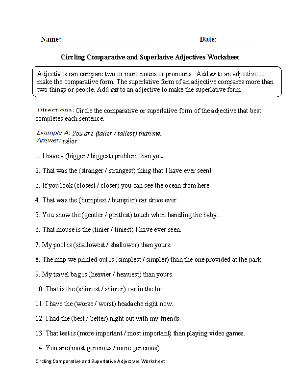 As as Adjective Worksheets Grade 6