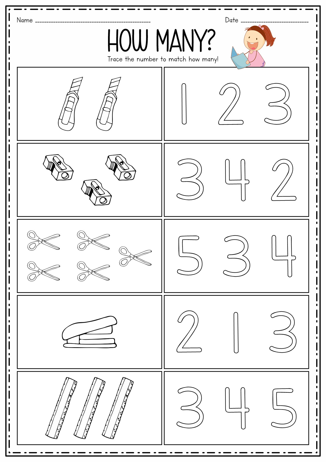 Back to School Preschool Math Worksheets Image