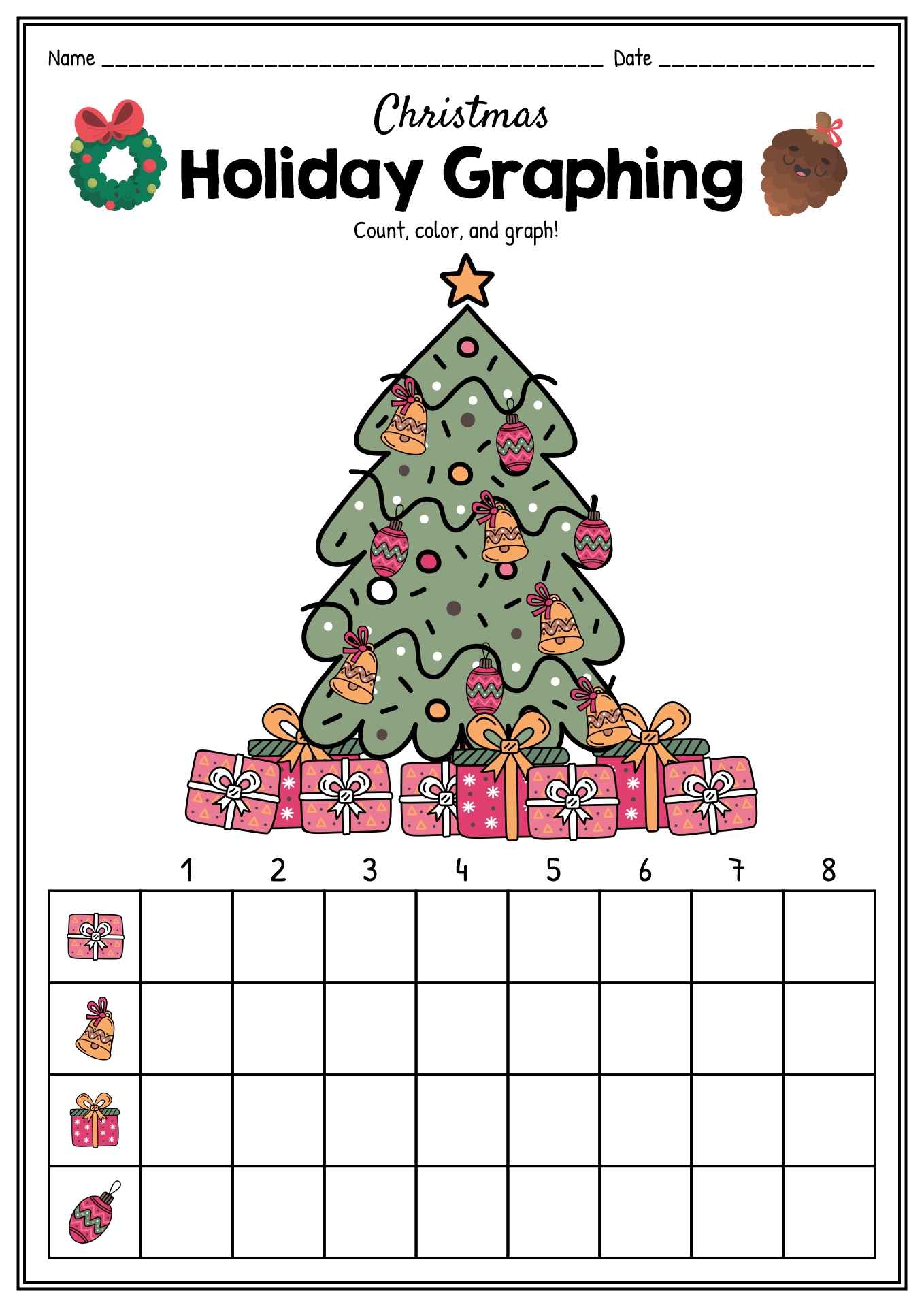Christmas Math Graph Worksheets for Kindergarten