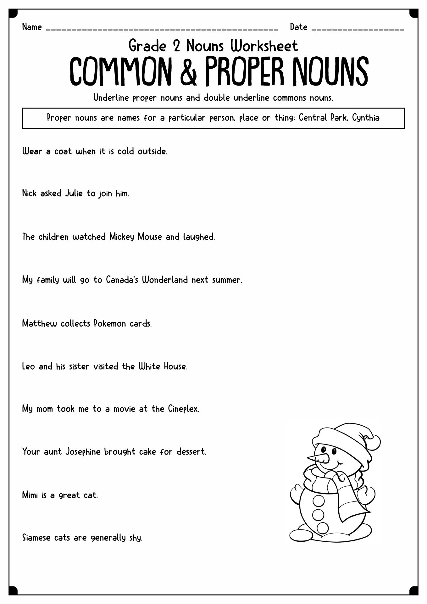 Common and Proper Nouns Worksheets