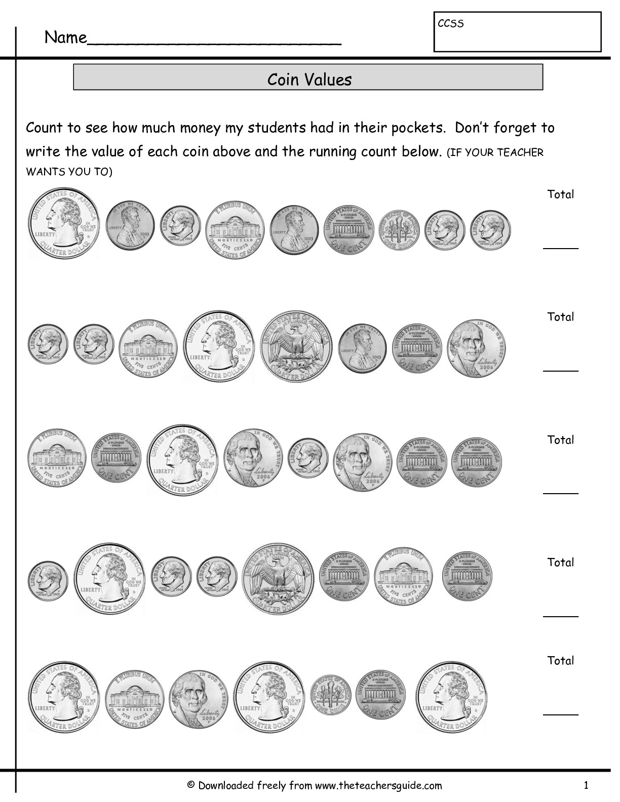 Counting Coins Worksheets