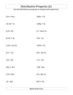 Distributive Property Math Algebra Worksheets Image