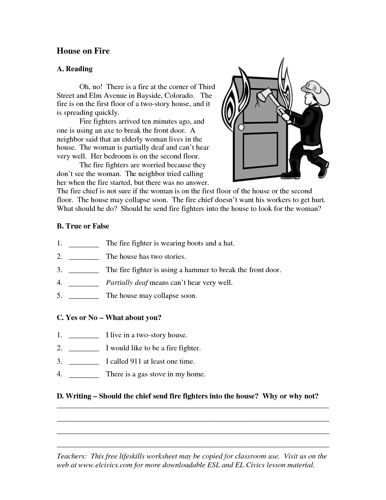 ESL Worksheets for Emergencies