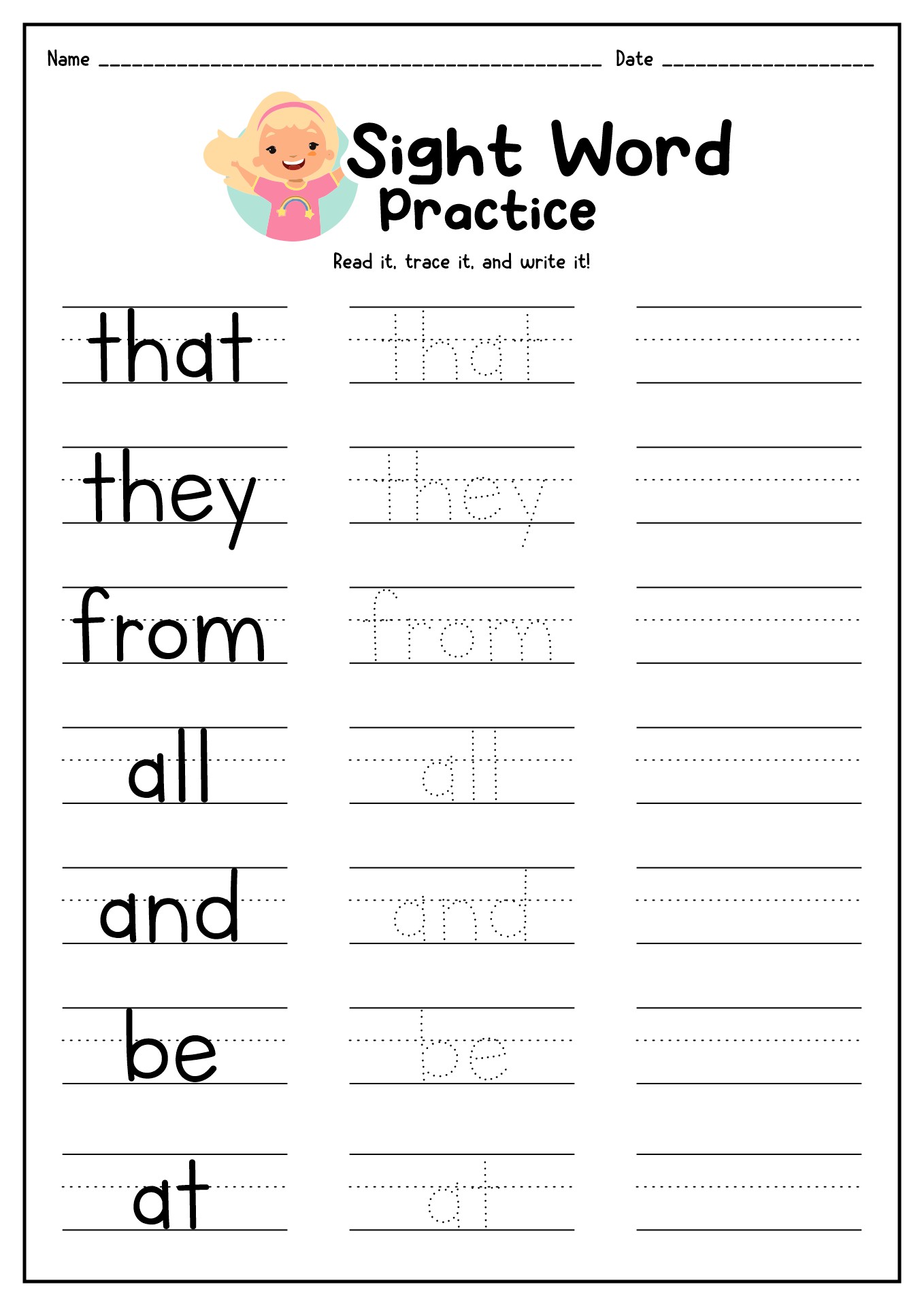 First 100 Sight Words Worksheets