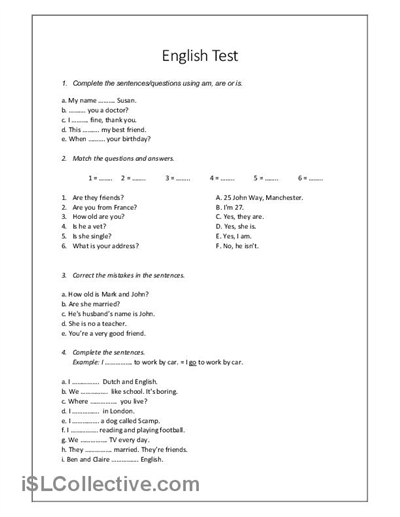 Free ESL Worksheets for Beginners