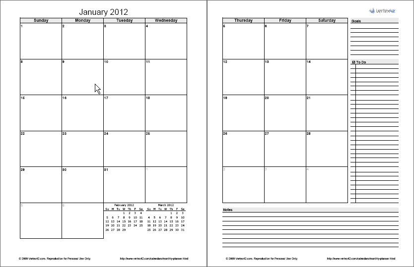 Free Printable Monthly Planner Calendar Template Image