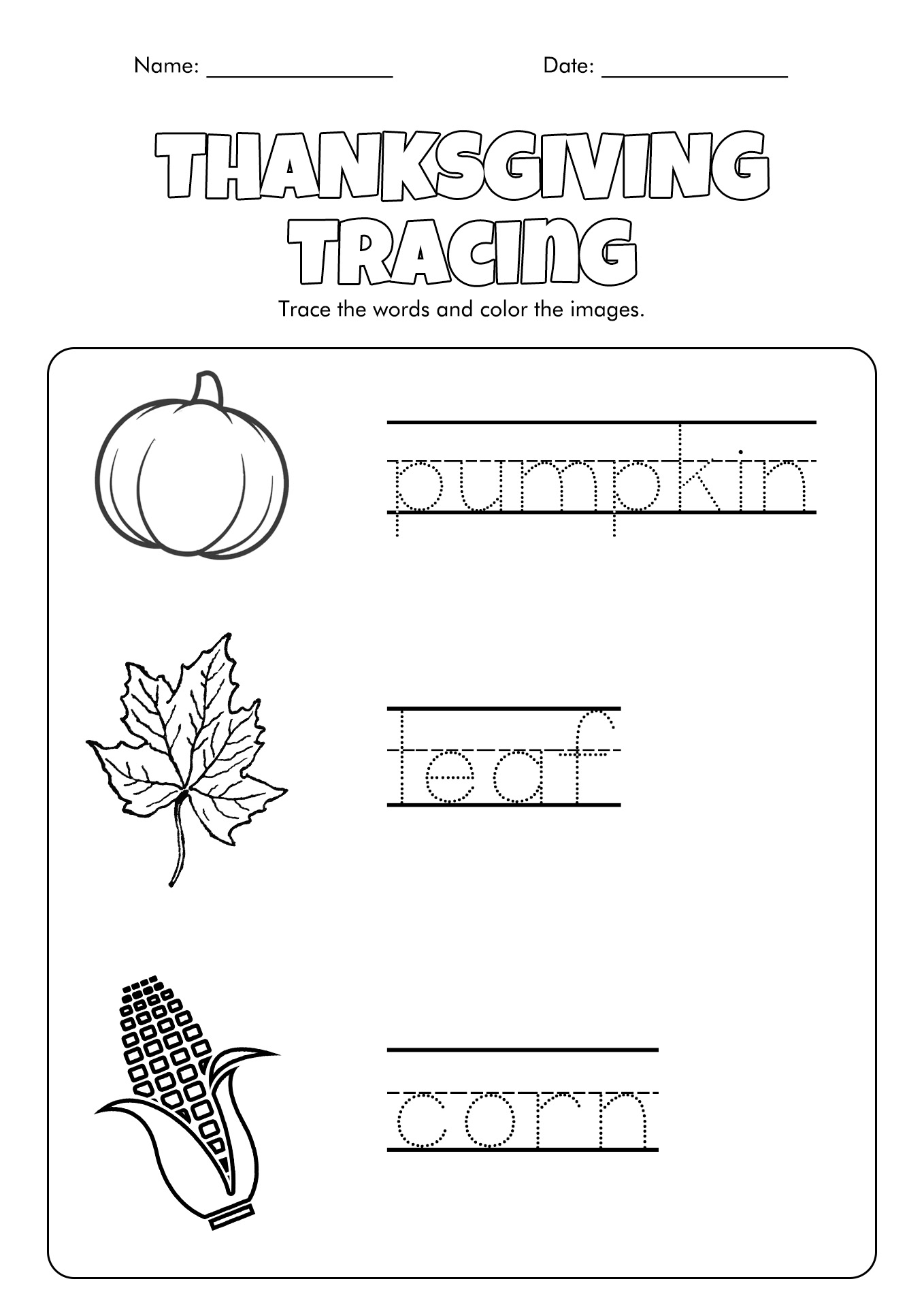 Free Printable Thanksgiving Worksheets Kindergarten
