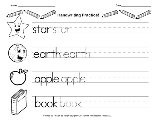 Kindergarten Writing Practice Sheets