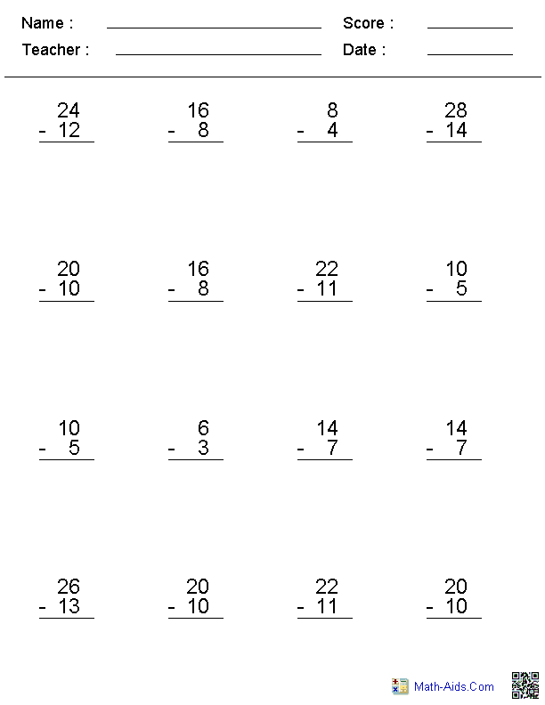 Math Addition and Subtraction with Regrouping Worksheets Image
