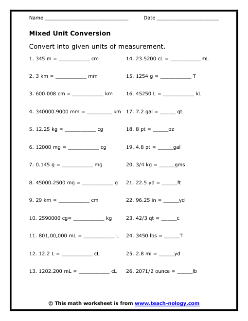 Metric Unit Conversion Worksheet Image