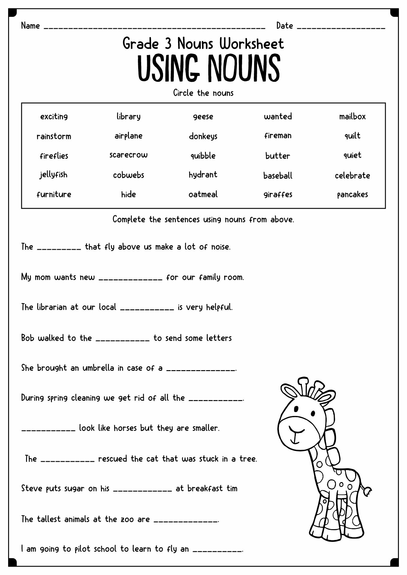 Nouns Worksheets 3rd Grade Vocabulary