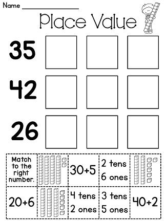 Place Value Cut and Paste Worksheets for First Grade Image