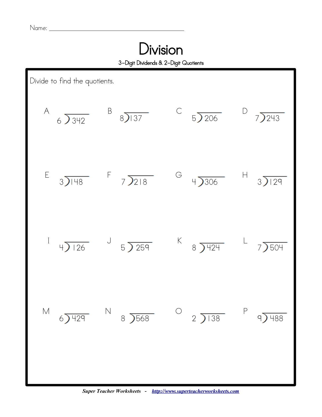 Printable Long Division Worksheets 4th Grade Image