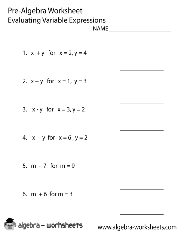Printable Pre-Algebra Worksheets Image