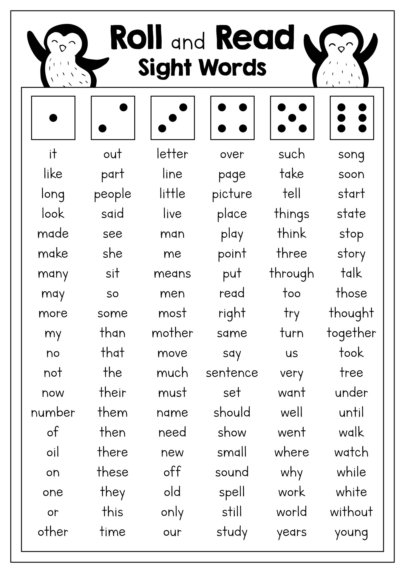 Roll and Read Sight Words Fry