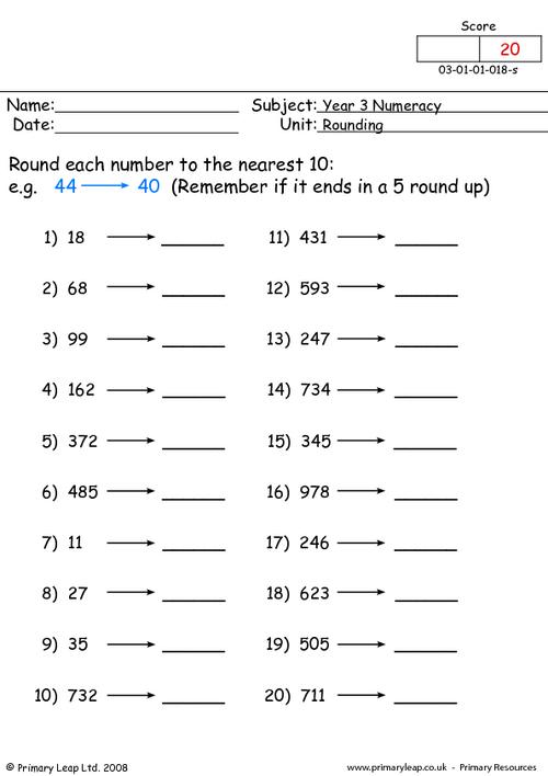 rounding worksheets 1st grade