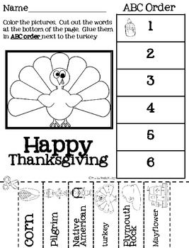 Thanksgiving Cut & Paste ABC Order Image
