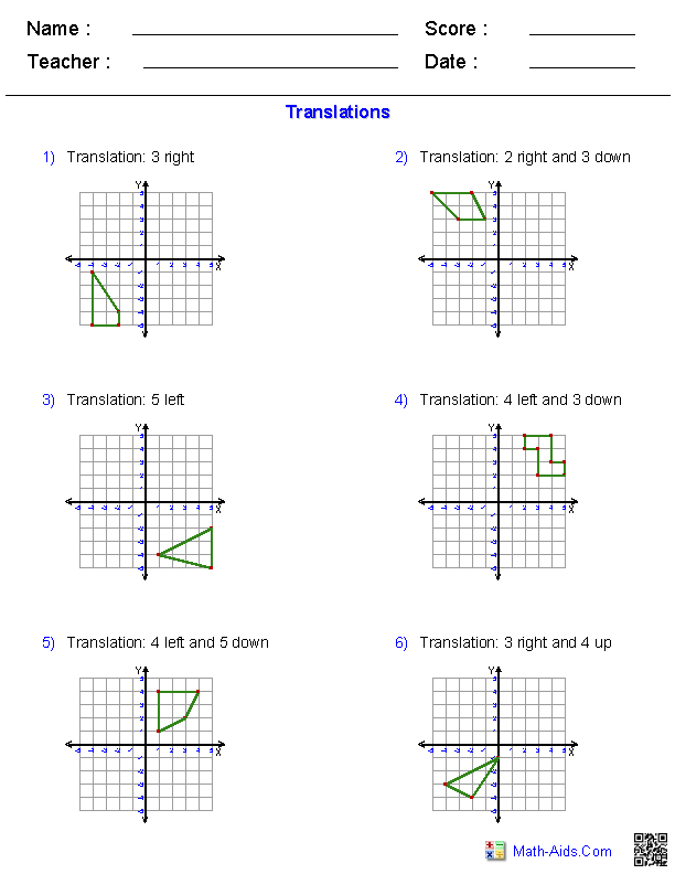 Translation Transformation Geometry Worksheet Image