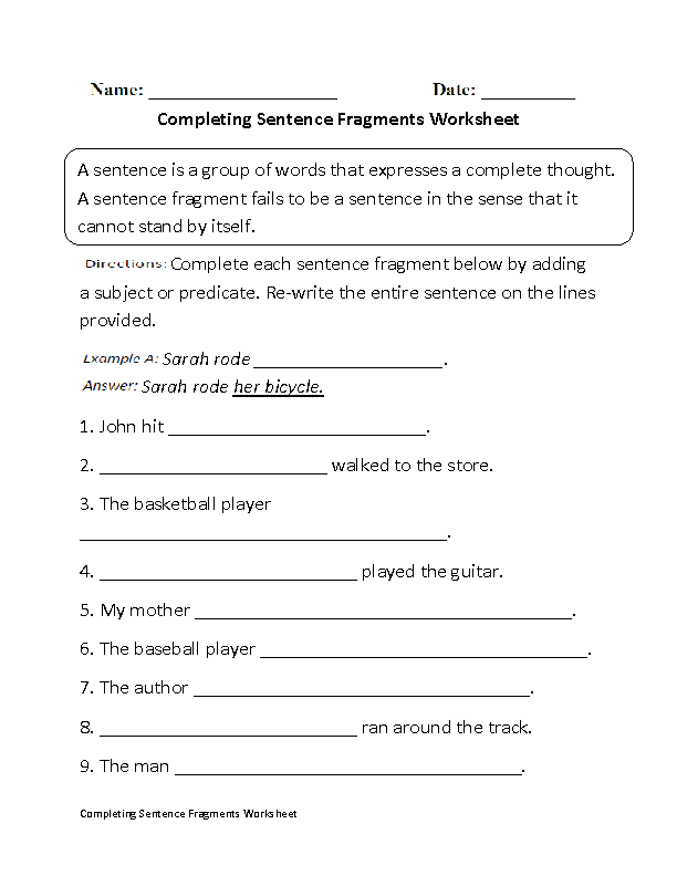 High School Sentence Fragment Worksheets With Answer Key