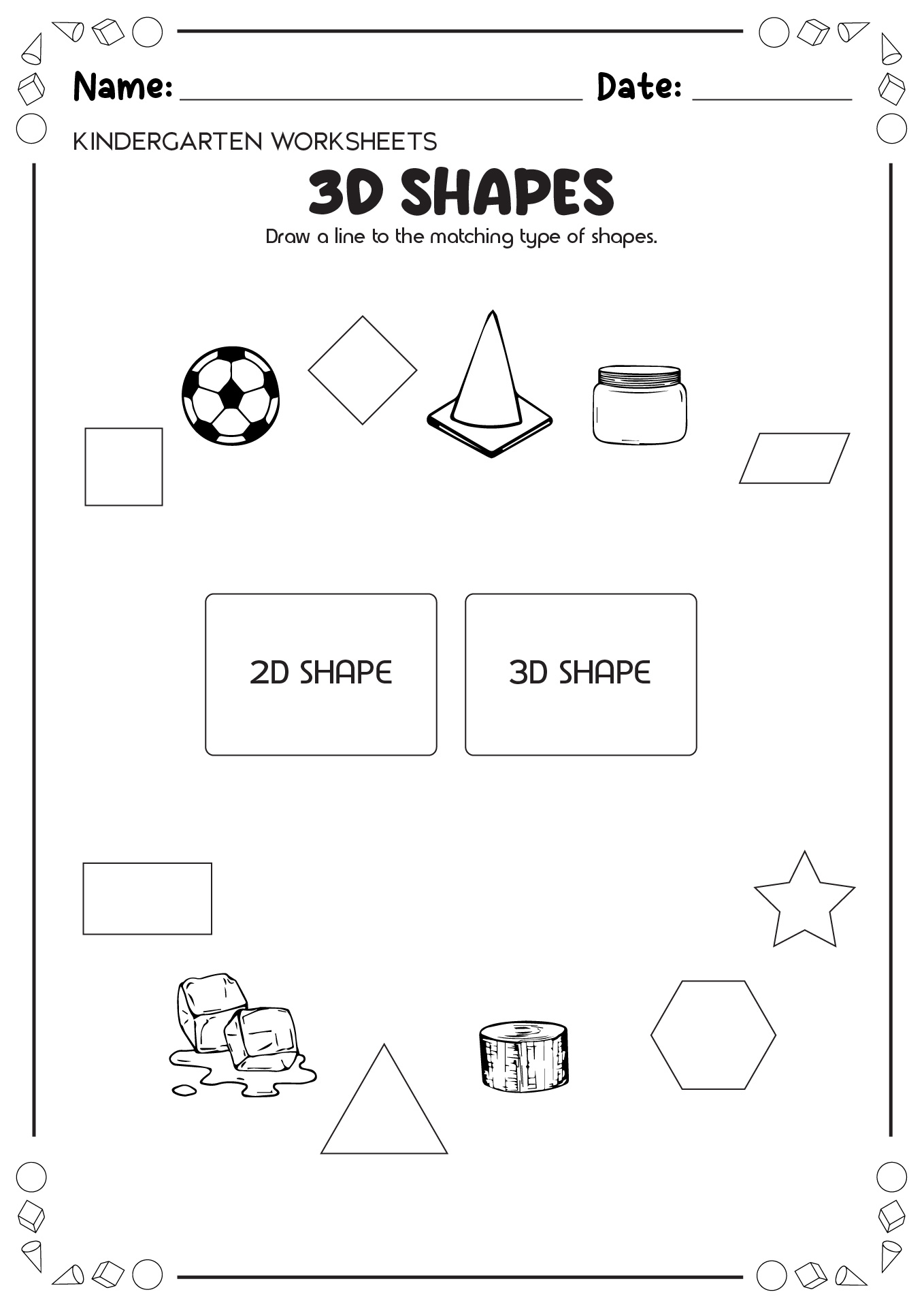 3D Shapes Worksheet Kindergarten