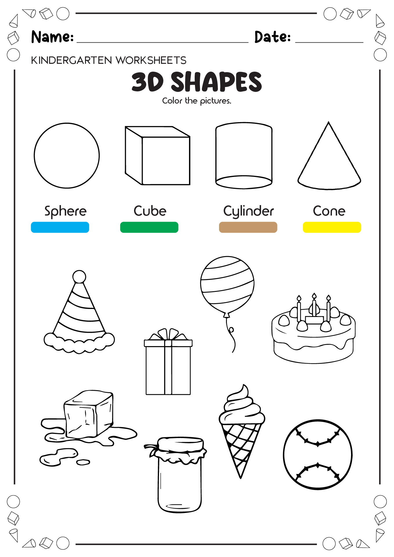 3D Shapes Worksheets and Printables Image