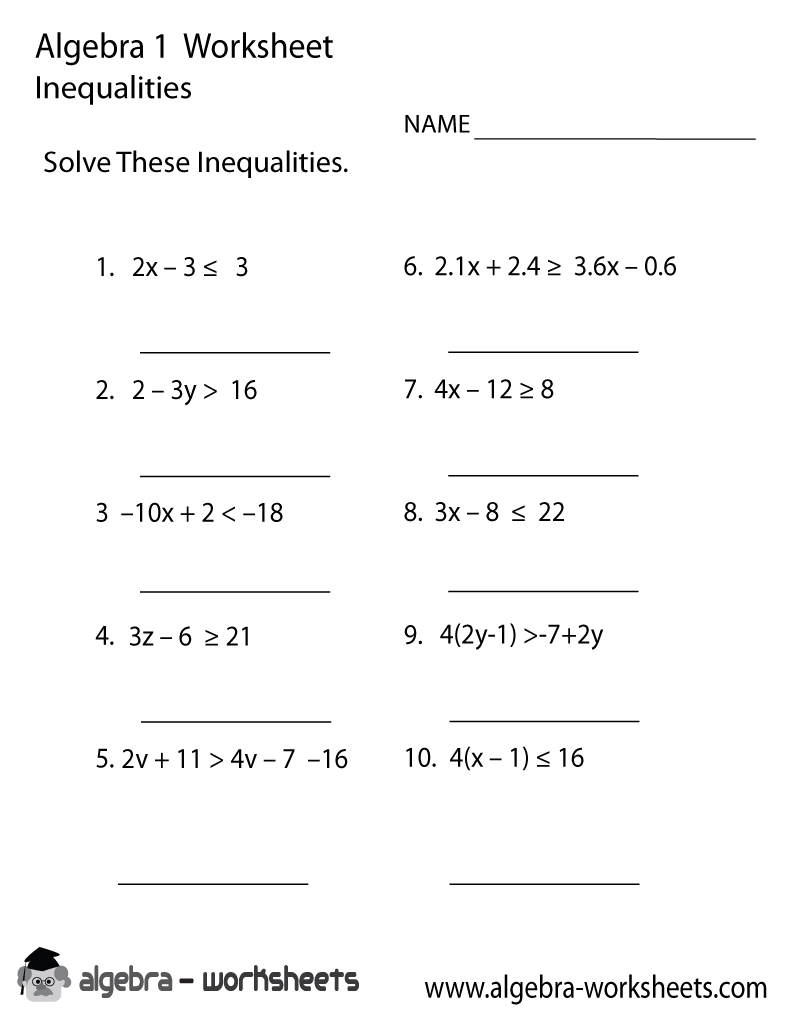 Algebra 1 Inequalities Worksheets Printable